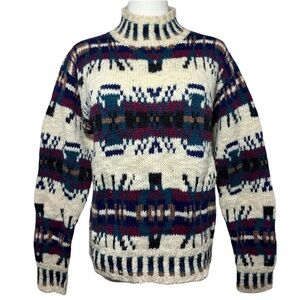 Vintage Woolrich Cream and Blue Patterned Turtleneck Sweater